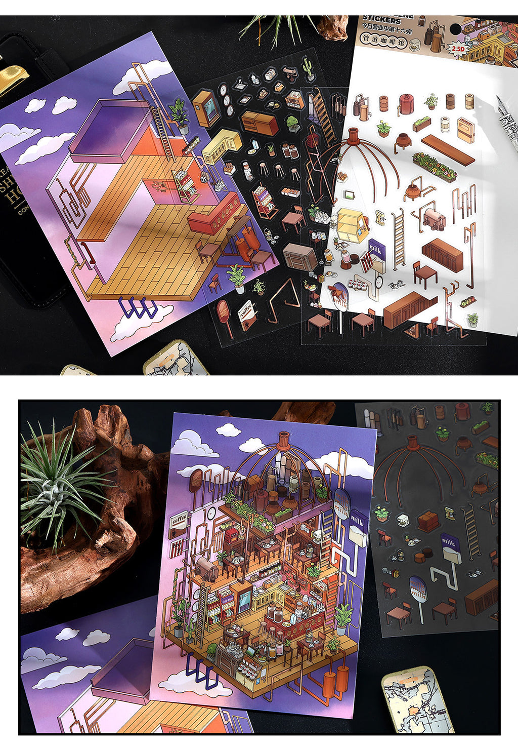 Today's Business 3D DIY Miniature Scences Sticker 16 Lovely Miniature Stickers