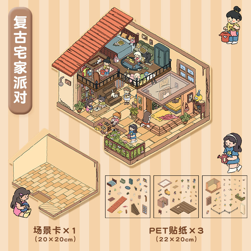 Cute 4.0 Miniature Scene Decoration Stickers Cartoon 3D Stereo Decoration Collage Creative DIY Stress Relief Stickers